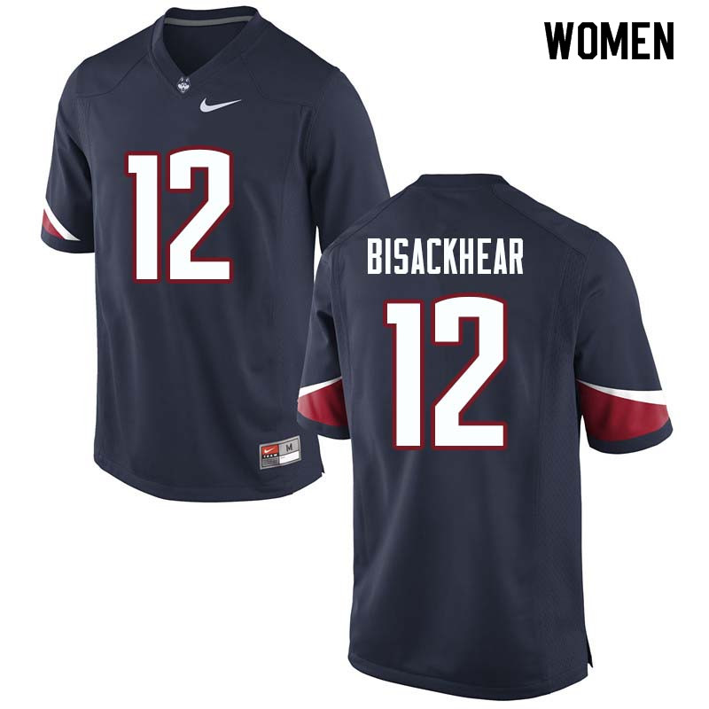 Women #12 Brandon BisackHear Uconn Huskies College Football Jerseys Sale-Navy